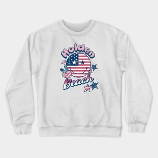 Holden Beach, NC Summertime Vacationing Patriotic Smiley Face Crewneck Sweatshirt